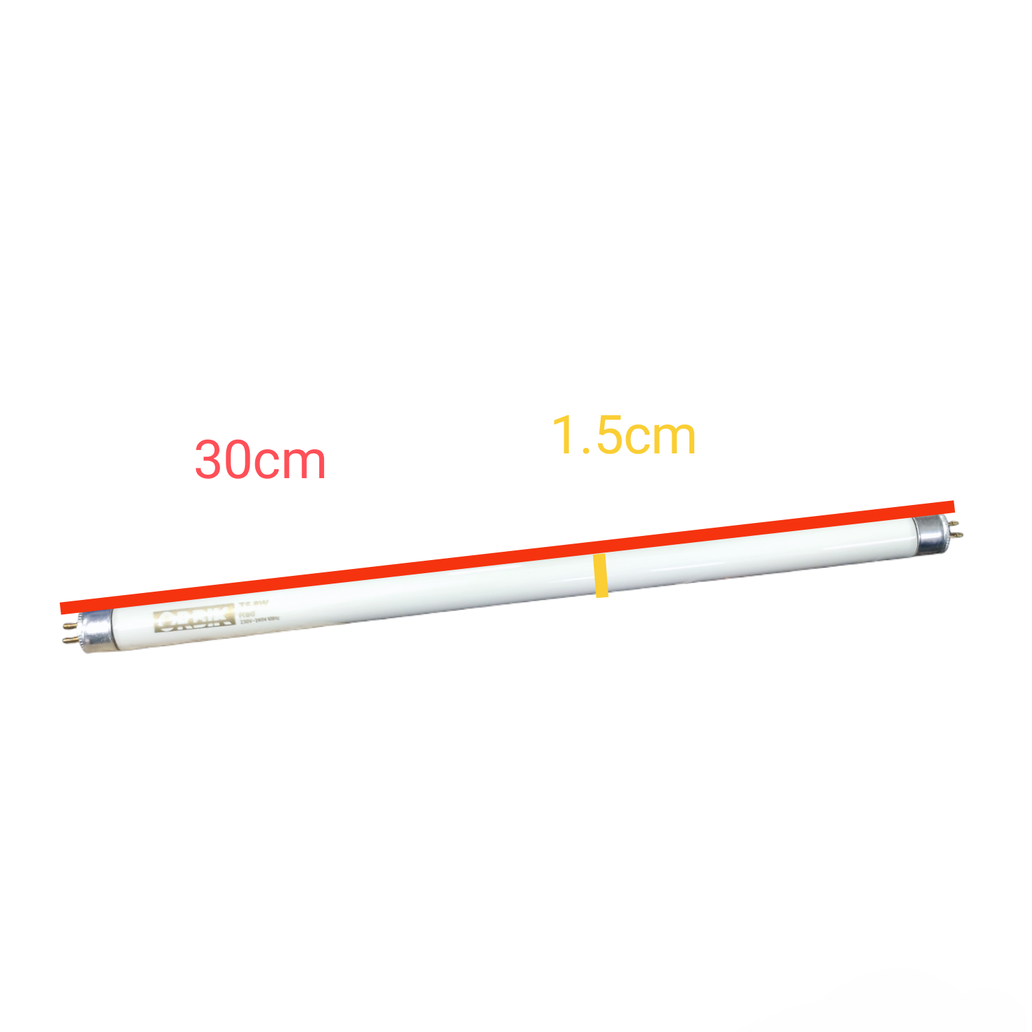 Orbik 8W T5 fluorescent tube red, 30cm long and 1.5cm wide, perfect for vibrant lighting solutions