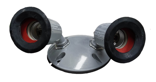 Irisram outdoor double E27 light socket with dual gray holders and black rubber seals on a round base