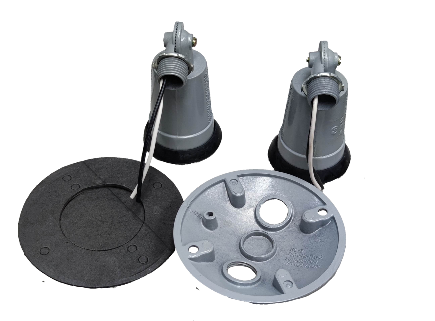 Irisram outdoor double E27 light socket in gray with wiring and mounting accessories for lighting installation