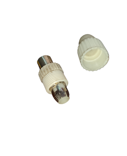 Local brand PAL Plug Connector with white plastic casing and metal tip for electrical circuitry