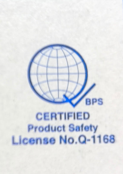 Panasonic packaging certification label showing BPS certified product safety license for 1 Way Switch 2 Gang Wide Series