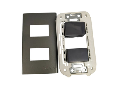 Panasonic 2 gang combination switch with black cover plate and white mounting frame
