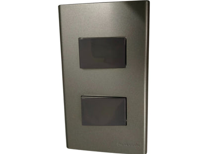 Panasonic 2 gang combination switch with sleek dark gray finish for modern power points and switches