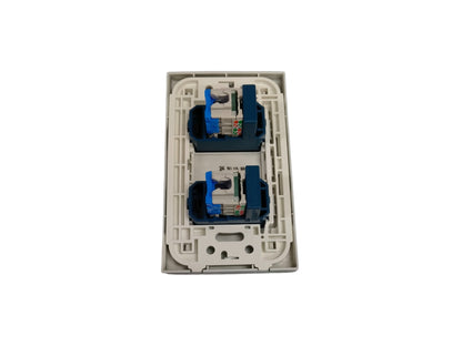 Panasonic 2 gang data outlet back view with wiring connectors for network installation