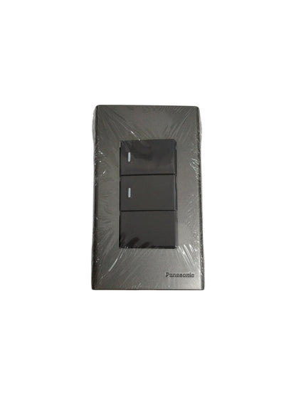 Panasonic 3 gang switch in sleek black design with rectangular buttons for power control