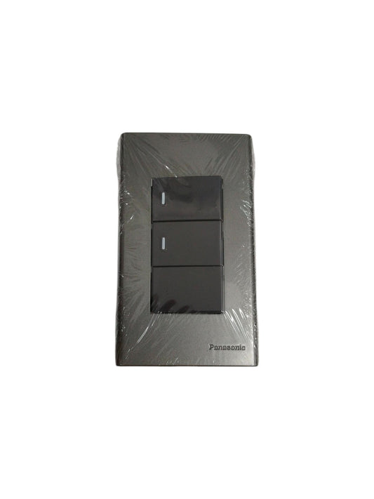 Panasonic 3 gang switch in sleek black design with rectangular buttons for power control