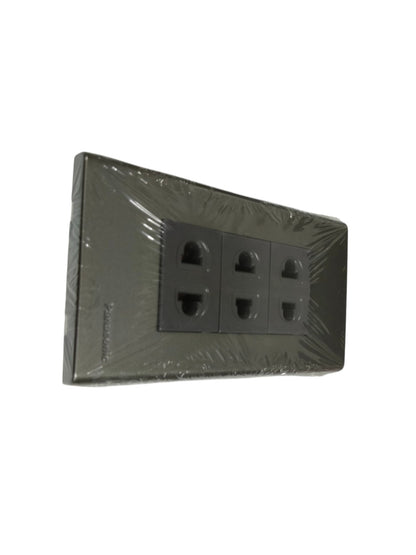 Panasonic 3 gang universal outlet in black with three universal power sockets for versatile plug compatibility
