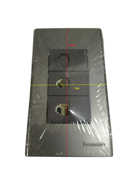 Panasonic CAT6 RJ45 data outlet with triple port wall plate in black and gray finish