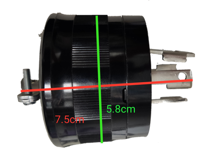 Panasonic NEMA L6-30 250V Twist Lock Plug black cylindrical heavy duty connector with metal prongs and measurement markings