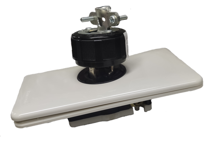 Panasonic 15A twist lock outlet mounted on white decorator wall plate black locking receptacle