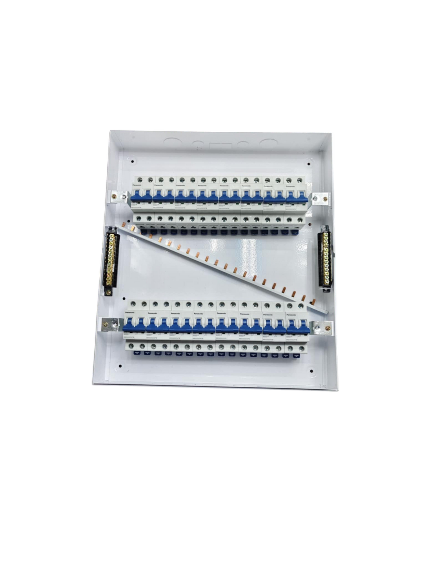 Panasonic Panel Board 50A 2 Pole Main electrical circuitry part with multiple circuit breakers in white casing