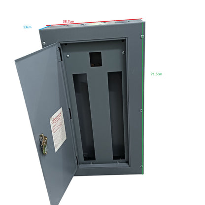 Gray 2 pole bolt on panel board with a hinged door for electrical circuit installation