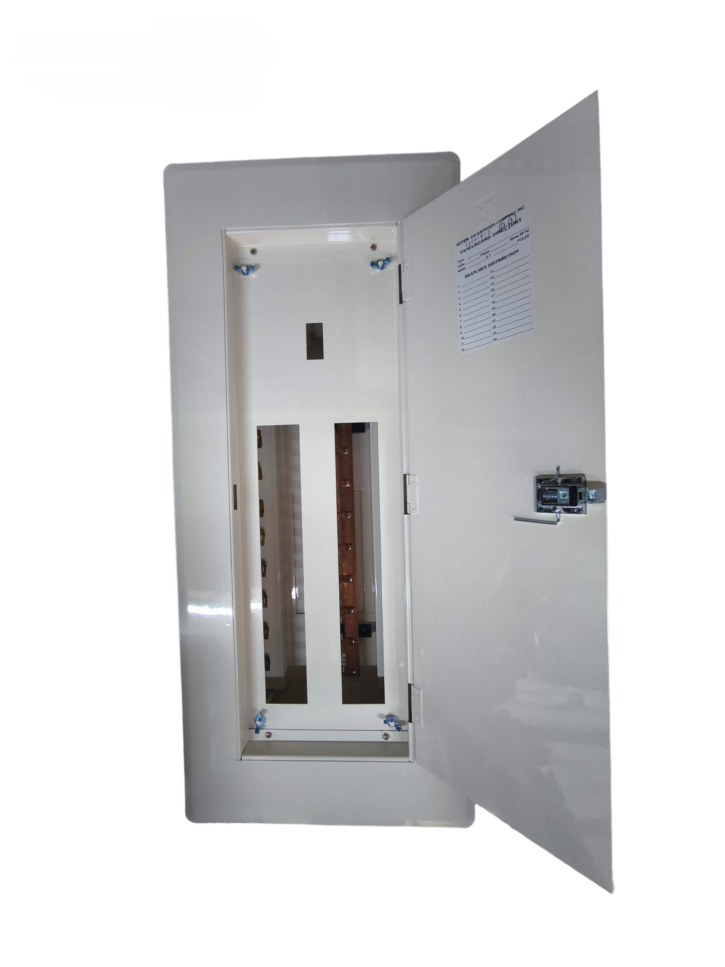 Koten Panel Board 2 Pole Main 250SPS with open white metal door for electrical circuitry and parts