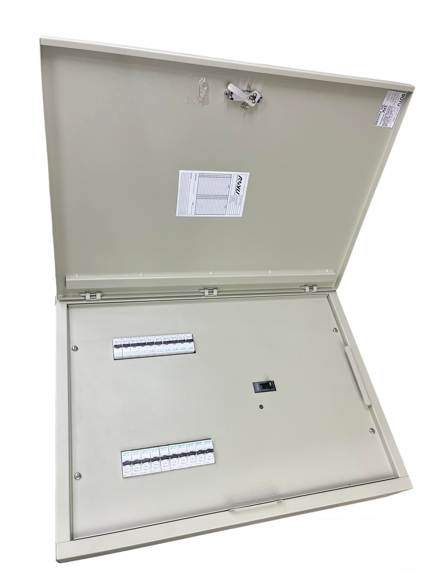 Schneider Royu Panel Board 250A 3 Pole MCCB Main electrical circuitry with protective cover open