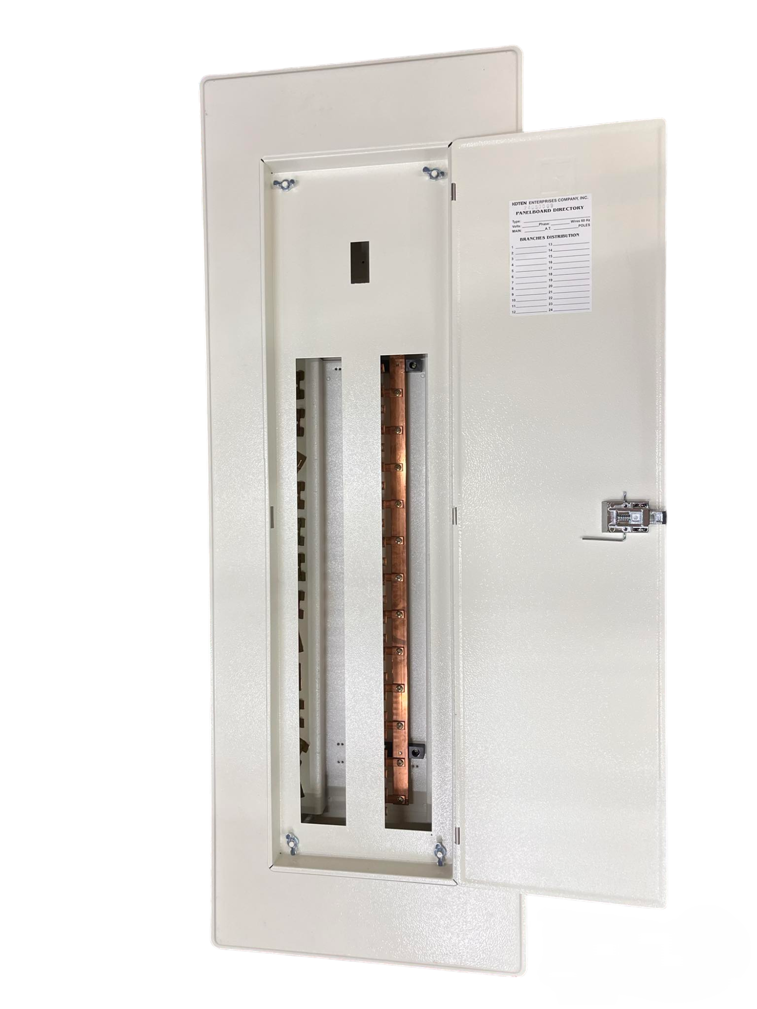 Koten Panel Board Main 250SPS 2P electrical panel board with open door showing internal copper busbars