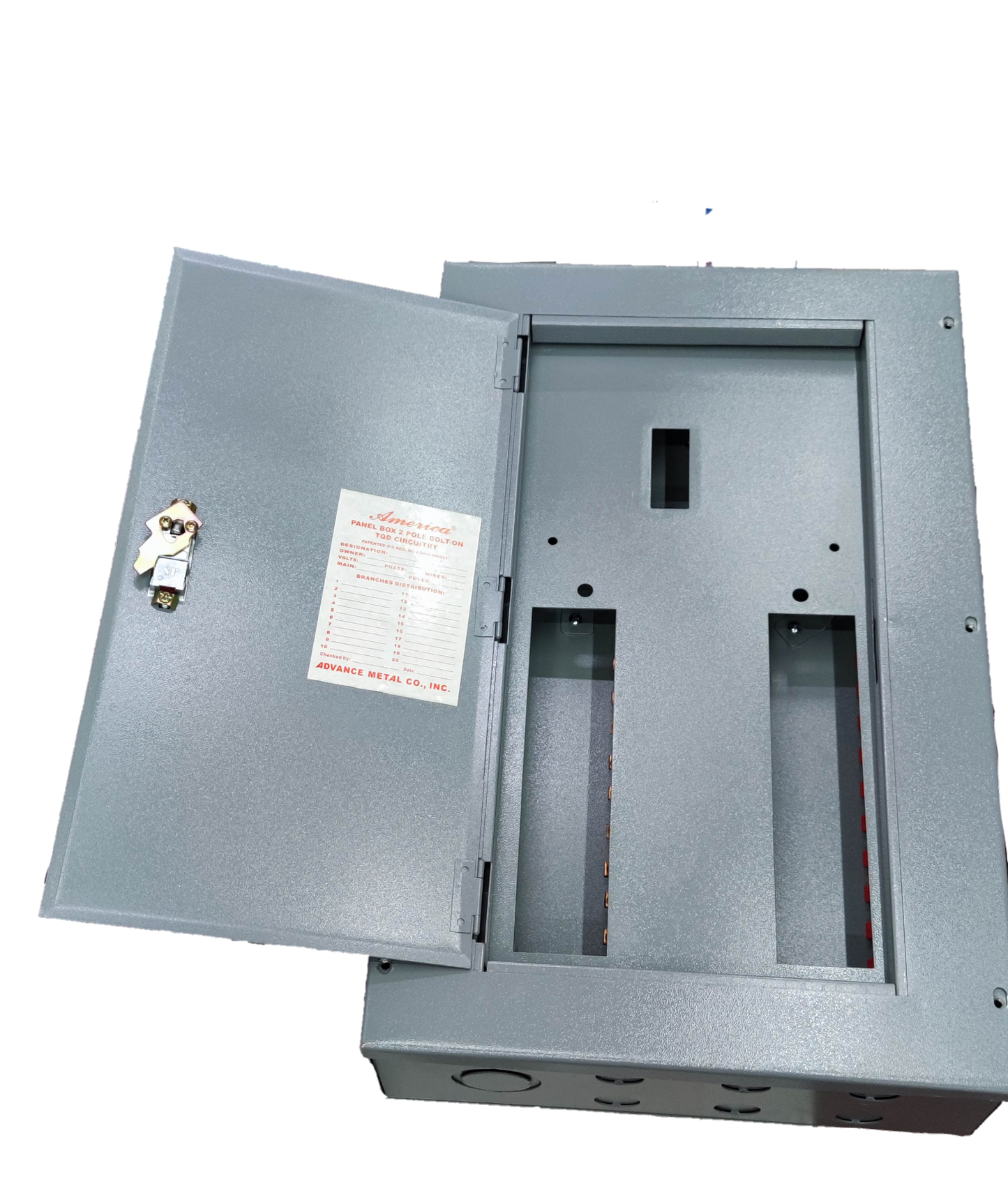 Electx Electrical Supply Panel Board TQD Main 2 Pole 10 Branches gray metal electrical panel box with open door