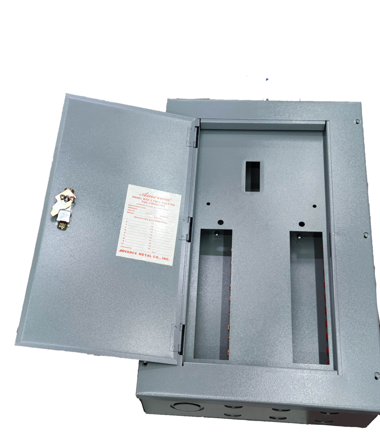 Electx Electrical Supply Panel Board TQD Main 2 Pole 10 Branches gray metal electrical panel box with open door