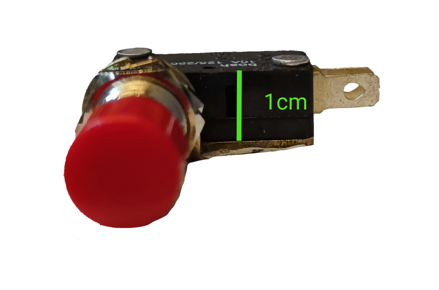 Panel mount micro switch 10A 250V with red button and gold connectors for various applications