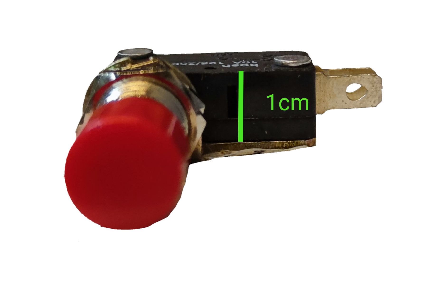 Panel mount micro switch 10A 250V with red button and gold connectors for various applications