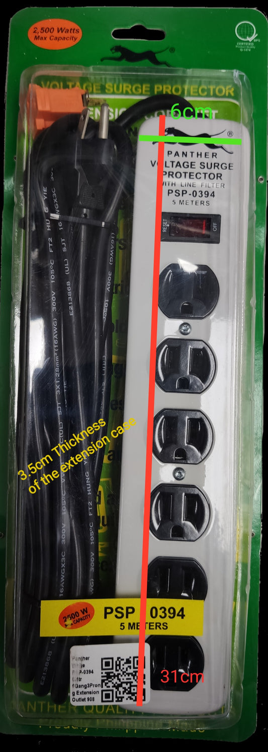 Panther 6 gang extension cord with surge protector black power strip with 5 meter cable
