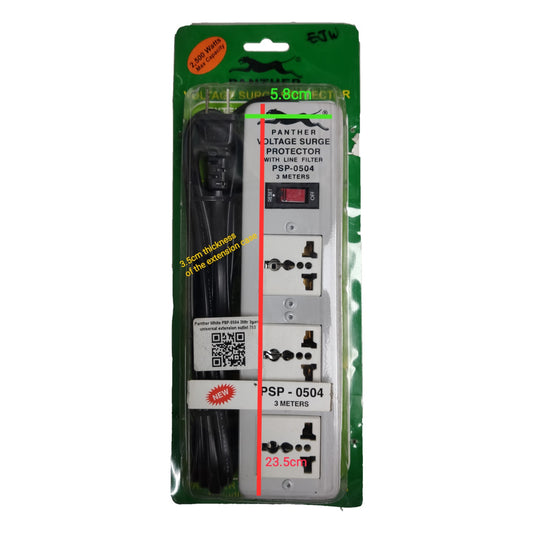 Panther 3 Gang Extension Cord Universal Outlet PSP-0504 3 Meters 1.25mm Wire with Single Switch , Universal Outlet Extension Cord 4 Gang with Safety Breaker and Switch Voltage Surge Protector with Line Filter