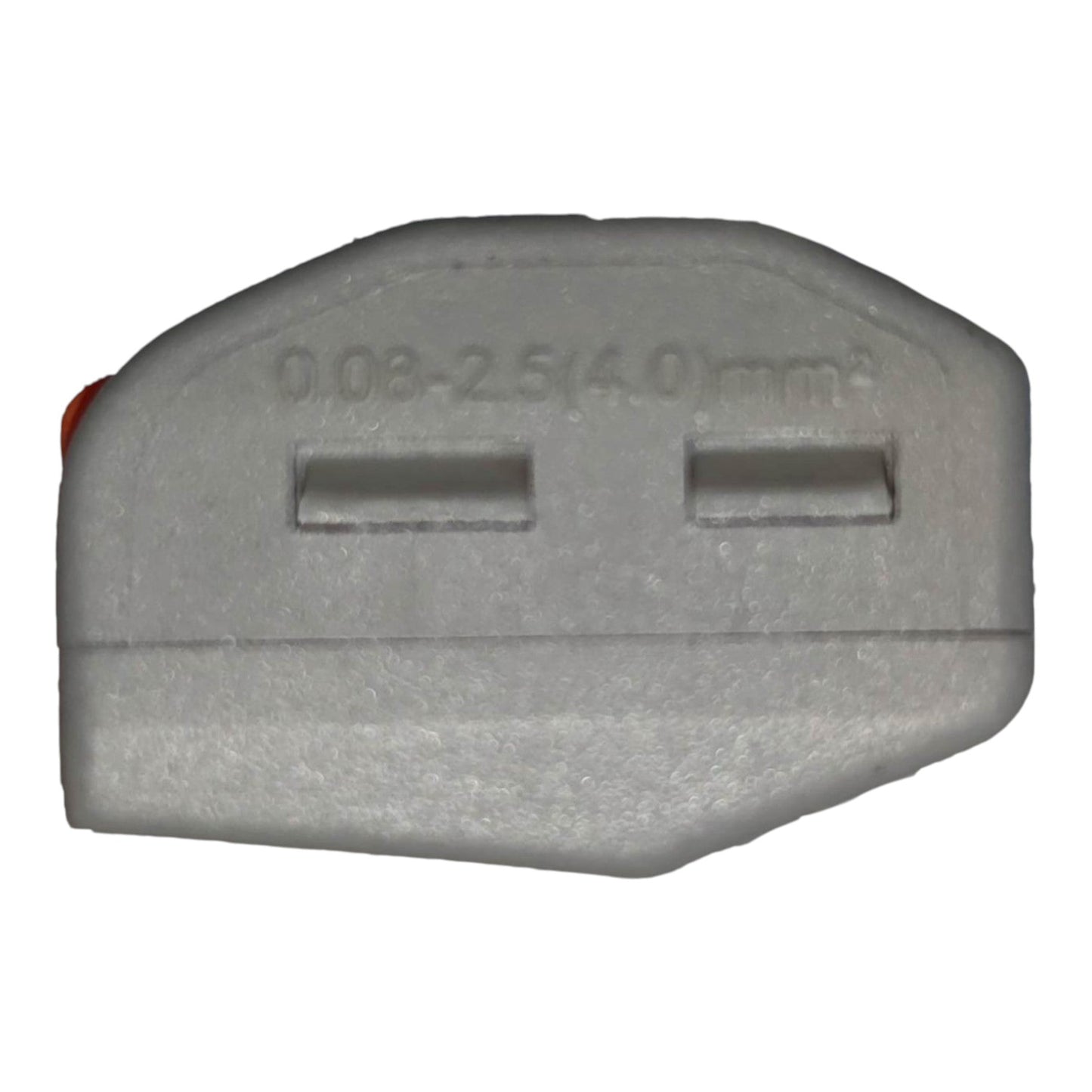 Gray plastic component with measurement markings on a white background