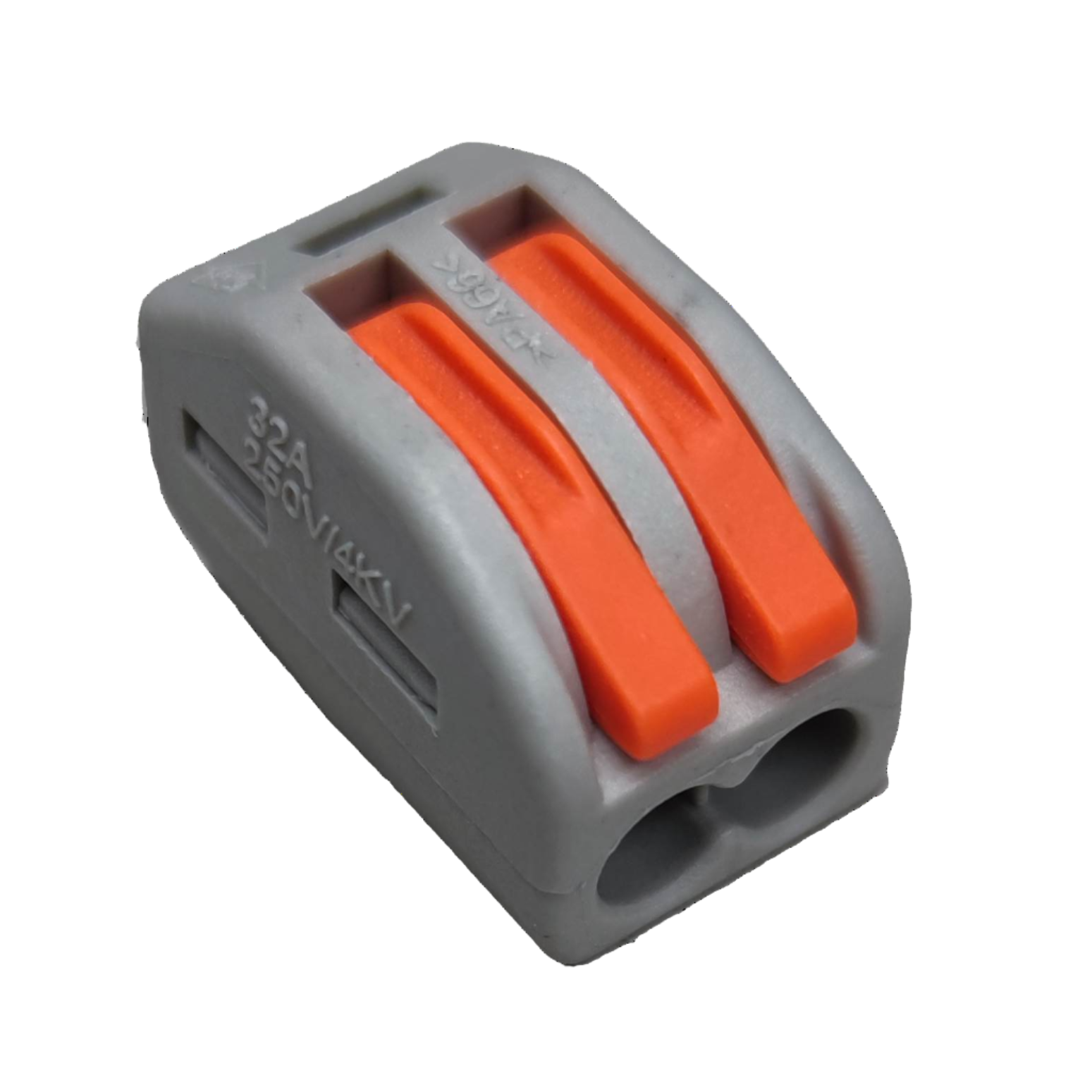 PCT-212 connecting terminal for 2 wires in gray with orange levers for easy wire connections