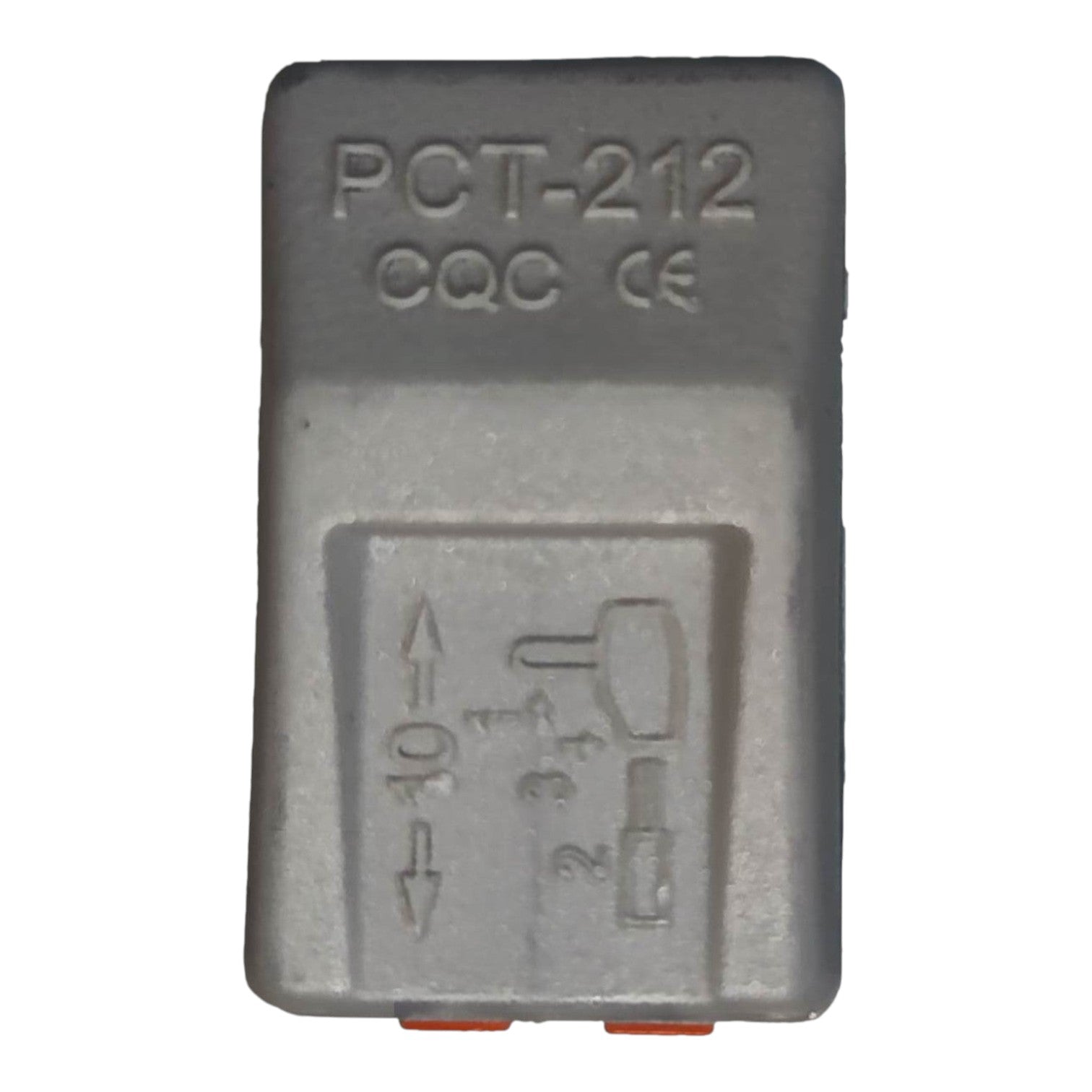 Gray rectangular component with 'PCT-212', 'CQC', and 'CE' markings on a white background.
