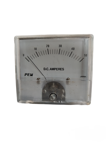 50A DC Panel Meter 60mm x 60mm from Japan measuring DC amperes with clear analog display