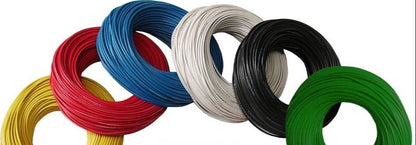 Coils of Phelps Dodge THHN Wire 30mm in multiple colors including red blue white black green and yellow