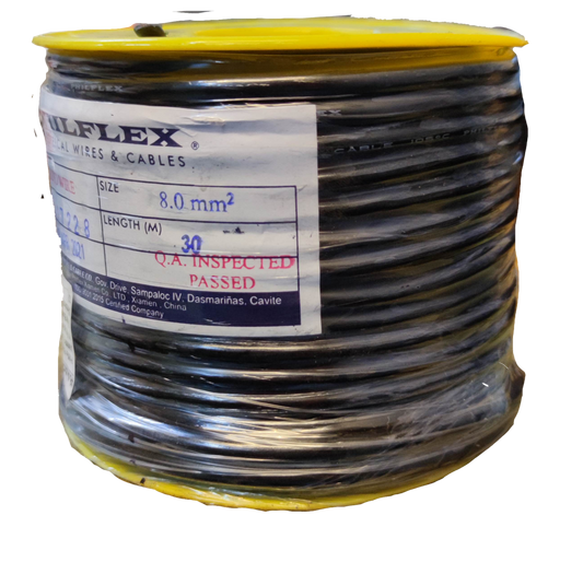 Philflex Automotive Wire AWG 8 black spool with 30 meters length and quality inspection label