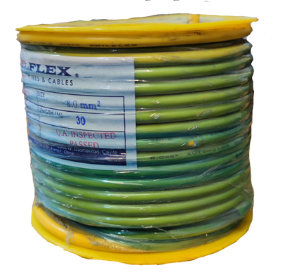 Philflex green spool of Automotive Wire AWG 8 with yellow ends and quality inspection label