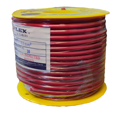 Philflex spool of red Automotive Wire AWG 8 with clear packaging on yellow reel