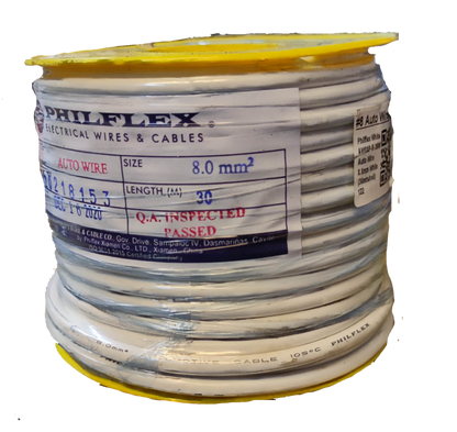 Philflex Automotive Wire AWG 8 white spool with 30 meters length and quality inspected label