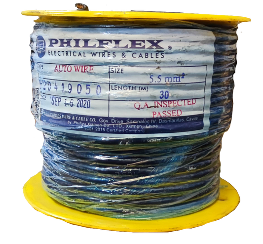 Philflex AWG 10 automotive wire spool with 5.5 mm size and 30-meter length for automotive electrical use