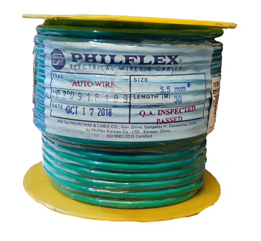 Philflex spool of AWG 10 automotive wire green electrical wire with 30 meter length
