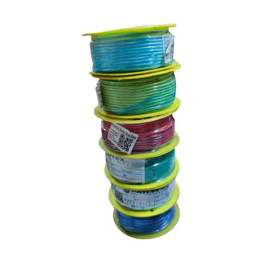 Colored Philflex AWG 14 automotive wire spools stacked for easy organization and access