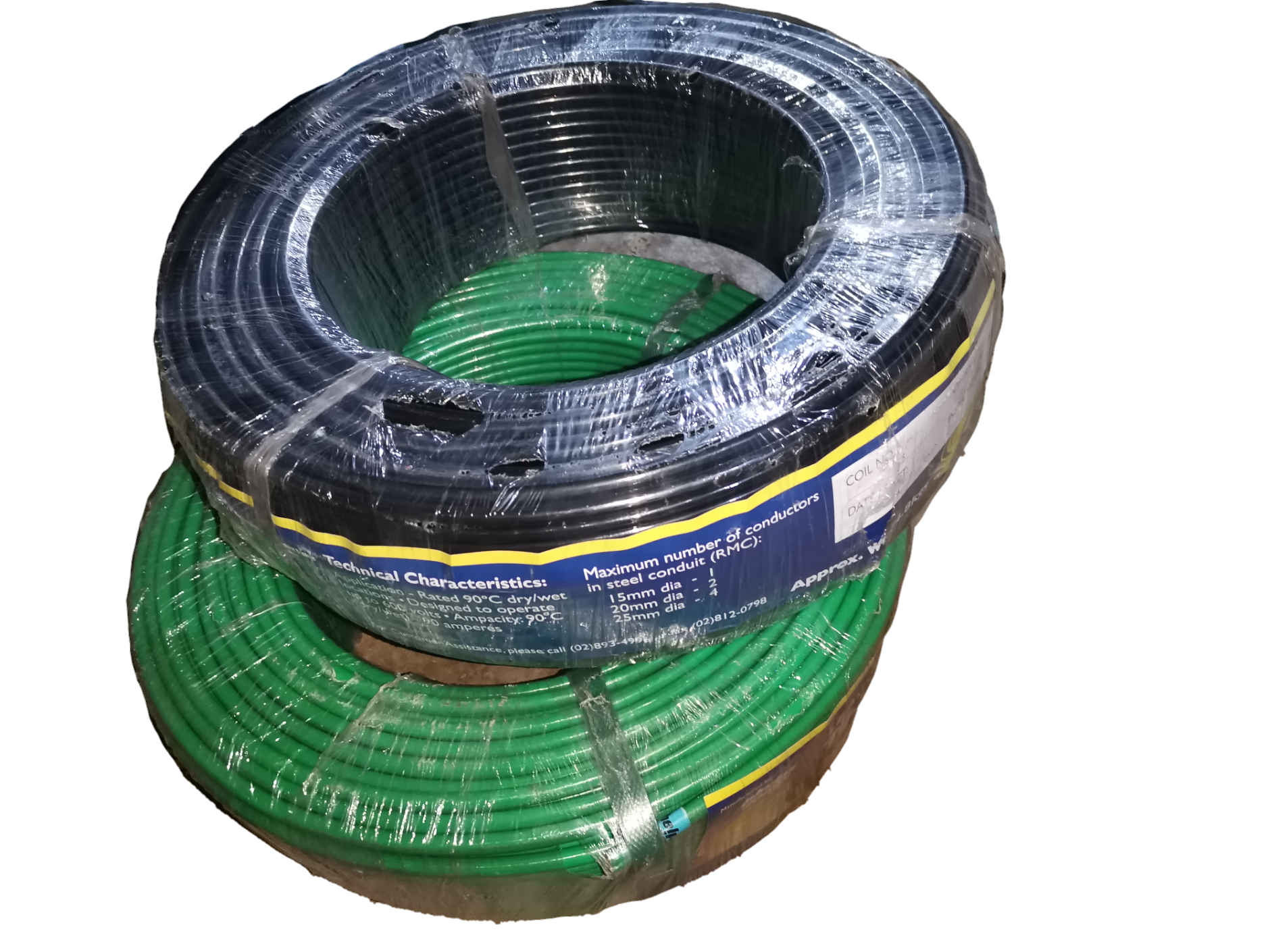 Philflex THHN wire 14mm AWG 6 stranded in black and green coils wrapped for electrical wiring