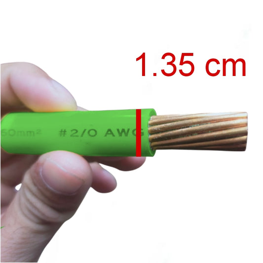 Close-up of Philflex THHN Wire 60mm Stranded with green insulation held in hand showing copper strands