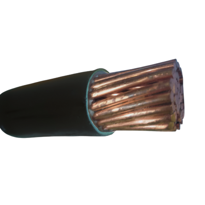 Close-up of Philflex THHN wire 800MCM showing copper conductors and black insulation