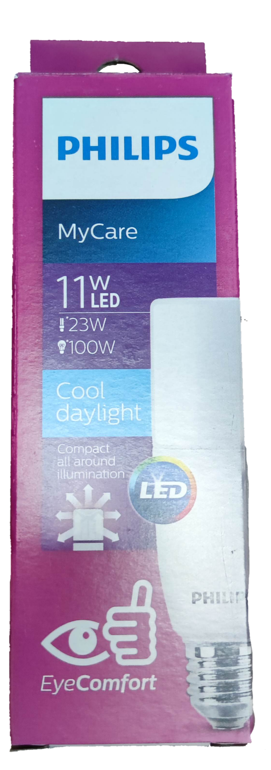 Philips 11W LED Stick E27 220V 6500K bulb with EyeComfort technology in packaging