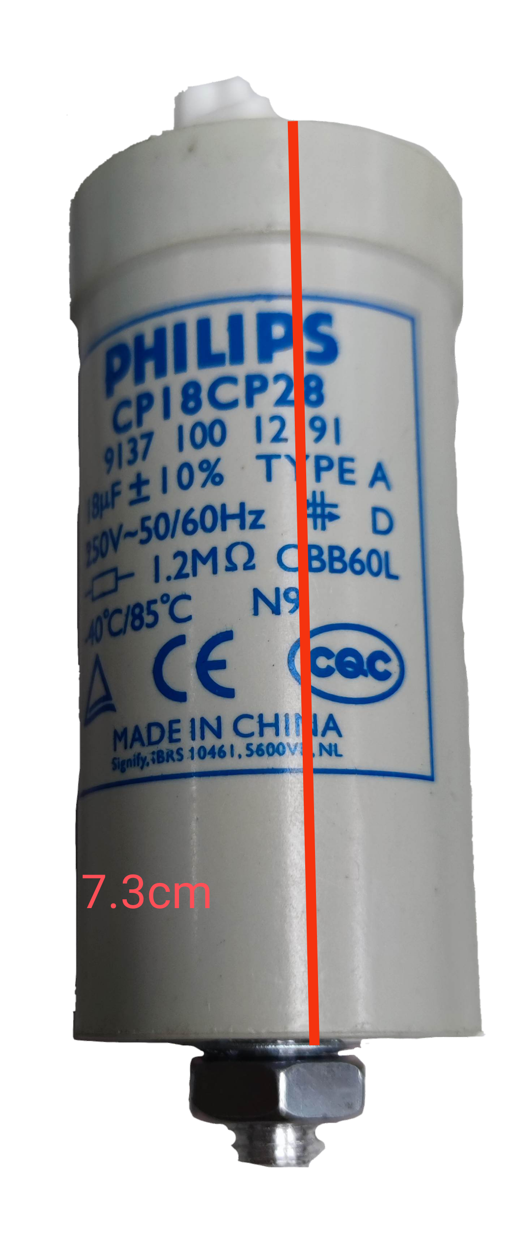 Philips 18UF lamp capacitor with a standard voltage rating and compact design for electrical applications