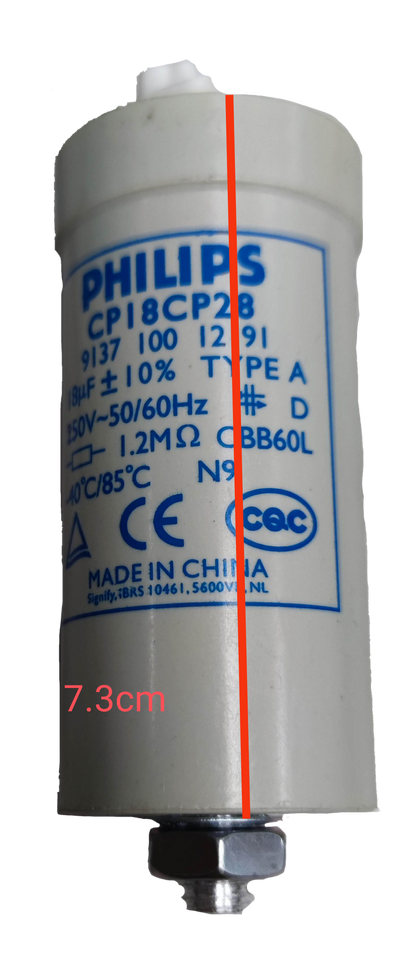 Philips 18UF lamp capacitor with a standard voltage rating and compact design for electrical applications