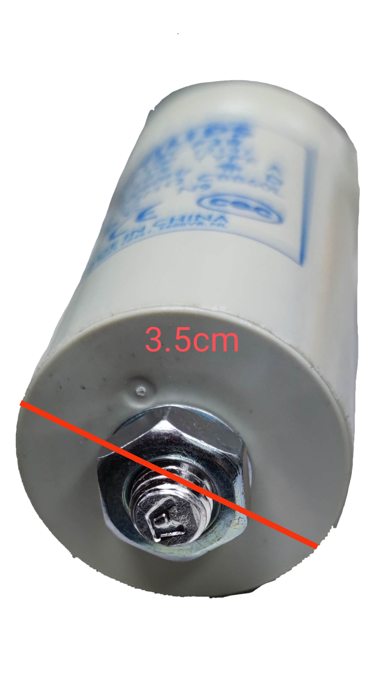 Philips 18UF lamp capacitor with a silver mounting bolt for electrical circuitry applications