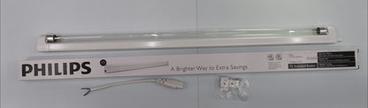 Philips 28W T5 UV-C germicidal tube with packaging and mounting accessories for effective sterilization
