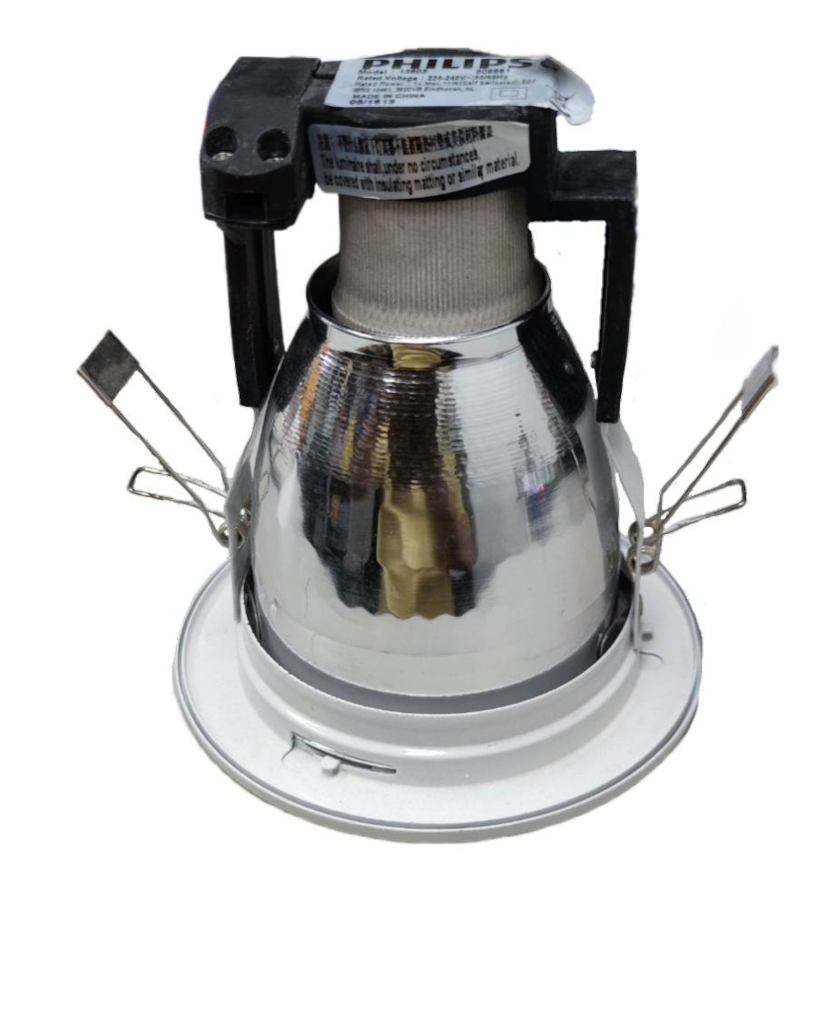 Philips 3.5 Inch Recessed Downlight E27 with reflective interior and mounting clips for lighting installation
