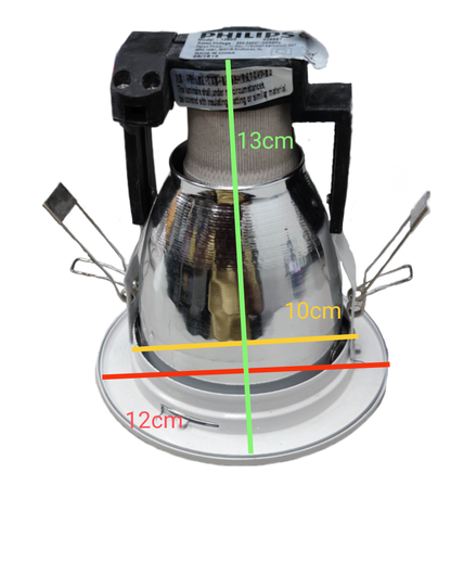 Philips 3.5 Inch Recessed Downlight E27 with reflective silver housing and mounting clips