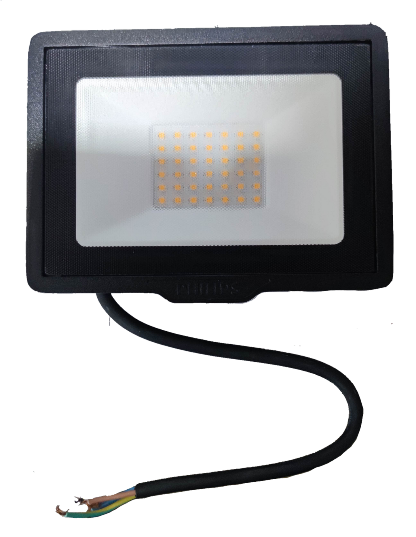 Philips 30W LED Floodlight 220V 3000K outdoor lighting with black casing and exposed wire