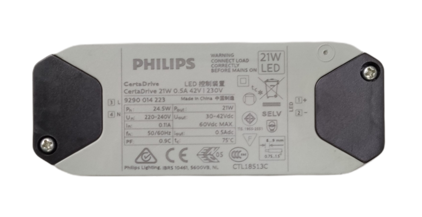Philips Certa Drive 21W 30-42Vdc LED driver with specifications and connection information