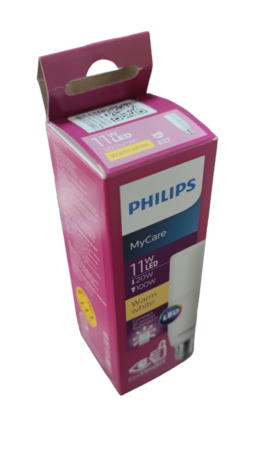 Philips MyCare E27 220V LED bulb 11W Warm White packaging with clear product details